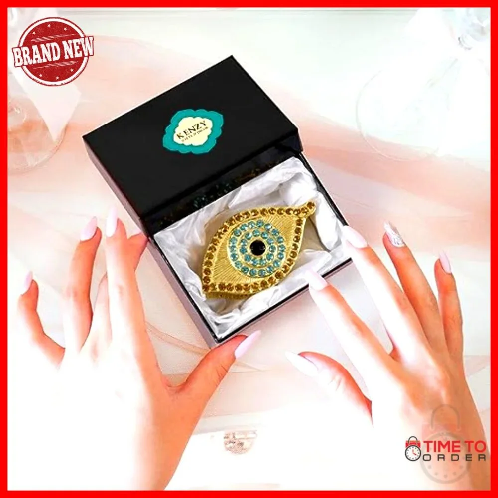 Handmade Evil Eye Jewelry Box Gold Keepsake Magnetic Closure Crystals Boho Decor - Picture 2 of 7